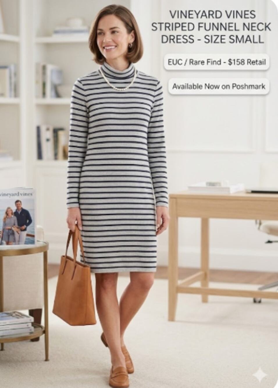 Vineyard Vines Striped Funnel Neck Dress Size Small EUC Rare Find $158 Retail